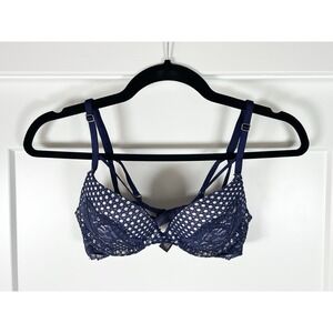 Victorias Secret Very Sexy Navy Blue Lace Strappy Caged Push Up Plunge Bra 32B